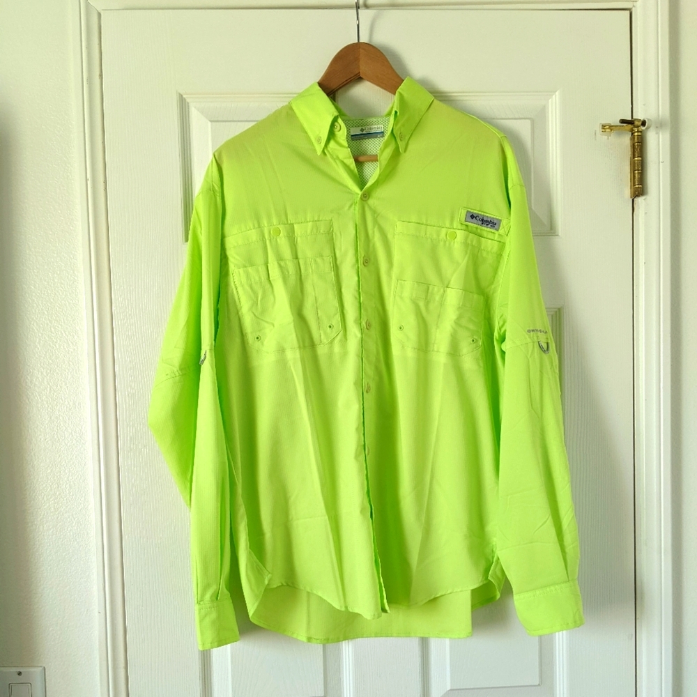 Columbia neon green shirt